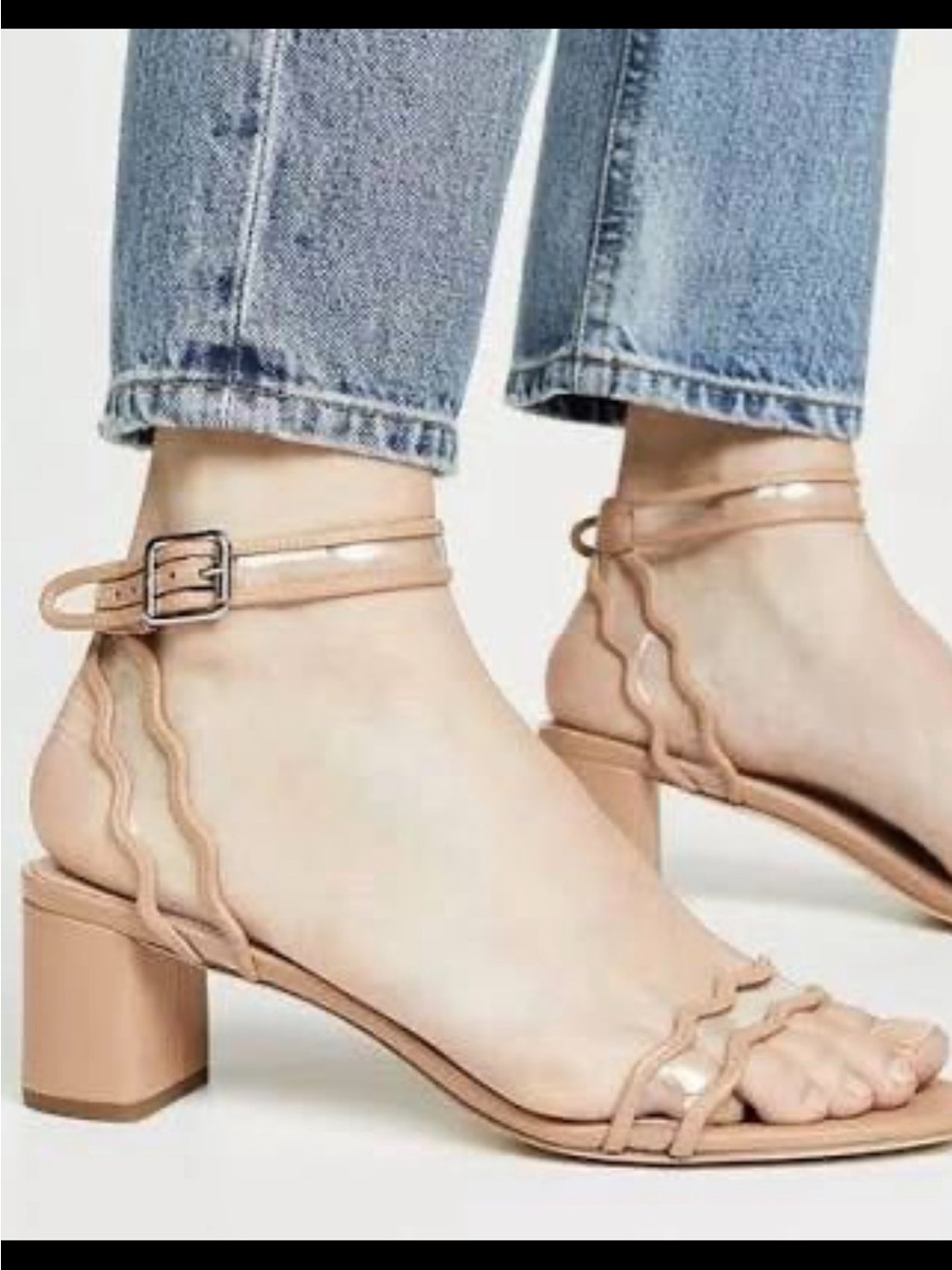 Loeffler Randall Nude Wavy Strap Ankle‑Buckle Block Heels